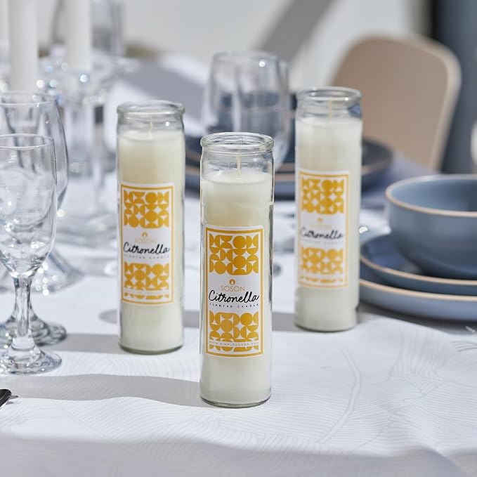 Simply Soson Citronella Candle - Citronella Scented Devotional Glass Jar Candles Ivory - 2x8 inch - 3 Pack - Outside Candles for Garden Yard Balcony, Summer Camping