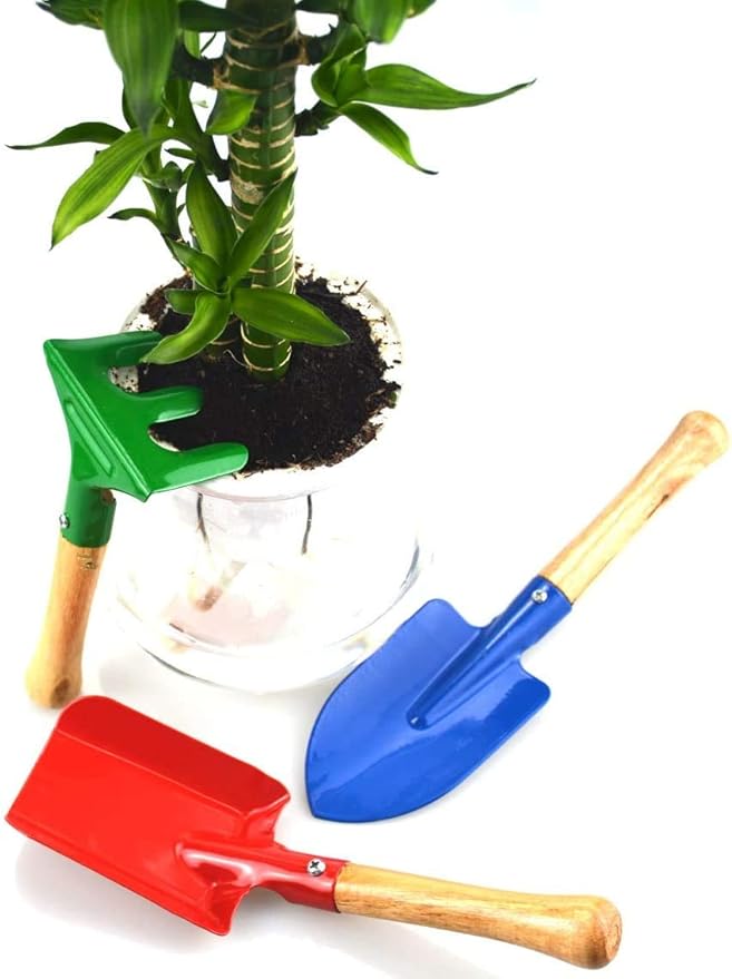 Nua Garden Tool Set 3 Pieces of Mini Metal rake Shovel TRO Knife Beach Sandbox (Suitable for Children Over 3 Years Old)