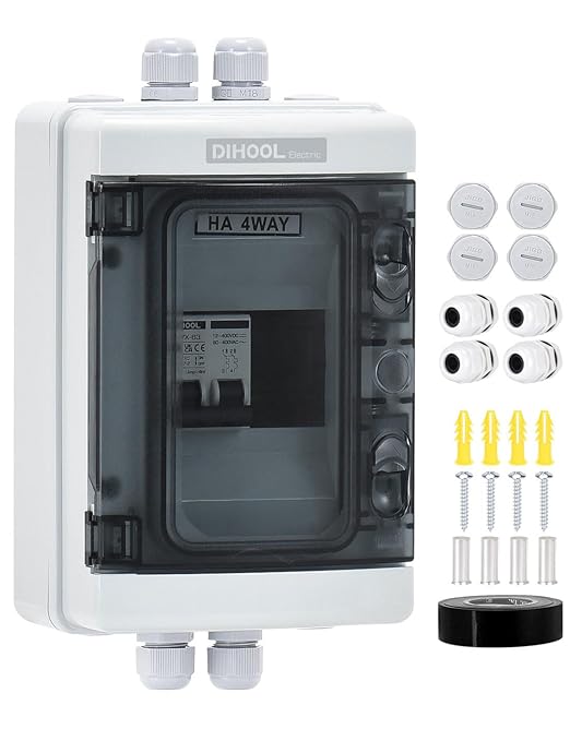 DIHOOL Outdoor Breaker Box, 15 Amp Miniature Circuit Breaker with din Rail Enclosure, Solar Disconnect Switch