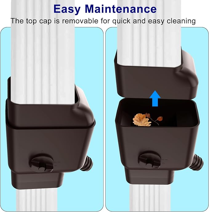 Prestantious Downspout Diverter with Built-in Filter Screen Fits for 2"x3" and 3"x4" Downspout, Rainwater Collection System with Adjustable Valve and 4ft. Hose, Diverts Large Water Flow, Brown