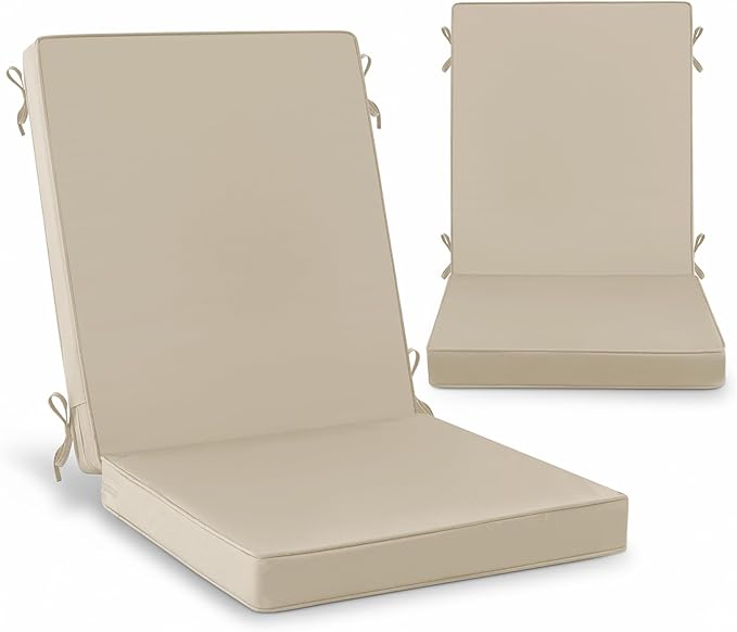 Summsun Outdoor Dining Chair Cushions 2 Pack, Water Resistant High Back Patio Seat Cushion Set with Ties, Removable Covers, Non-Slip Bottom for Garden Lawn Patio Furniture, 44 x 20 Inch, Cream