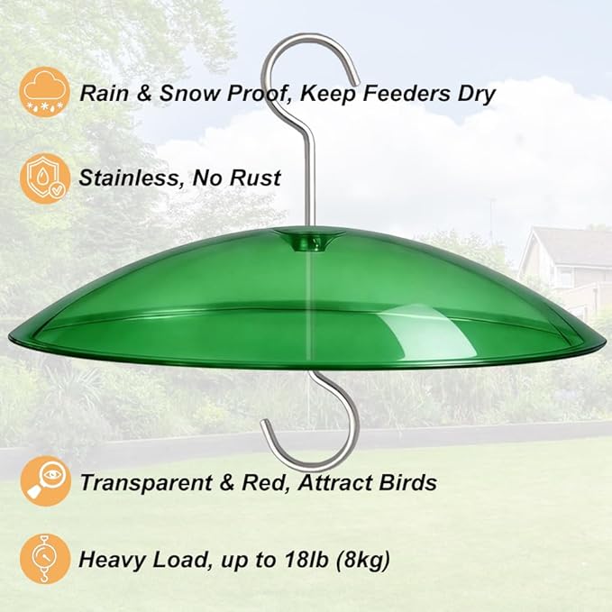 Small Rain Cover for Bird Feeder - 2PC x 8" Mini Hanging Weather Guard Protective Dome Against Rain/Snow/Sun - Green Translucent Plastic - Dia. 20CM