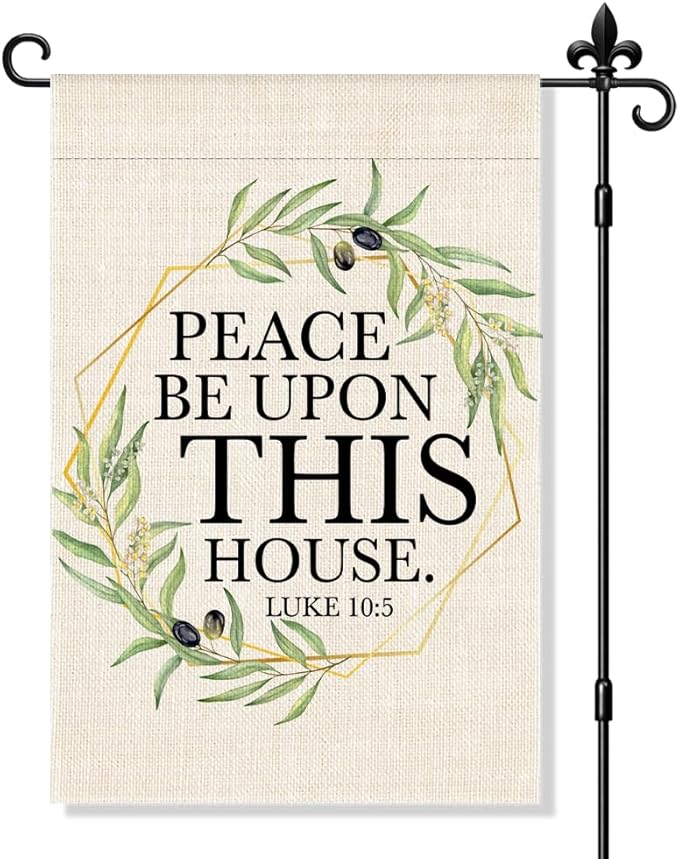 Peace Be Upon This House Luke 10:5 Garden Flag Double-Sided Yard Outdoor Decoration 12x18 Inch, Bible Verse Peace Quote Yard Patio Entryway Home Decor Garden Flag, New Home Housewarming Gifts