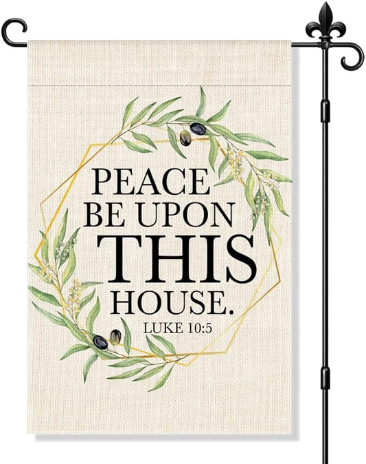 Peace Be Upon This House Luke 10:5 Garden Flag Double-Sided Yard Outdoor Decoration 12x18 Inch, Bible Verse Peace Quote Yard Patio Entryway Home Decor Garden Flag, New Home Housewarming Gifts