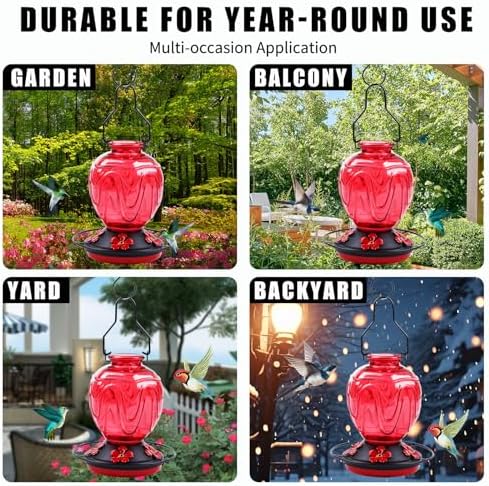 Glass Hummingbird Feeders for Outdoor Hanging, 24 OZ Red and 24 OZ Purple
