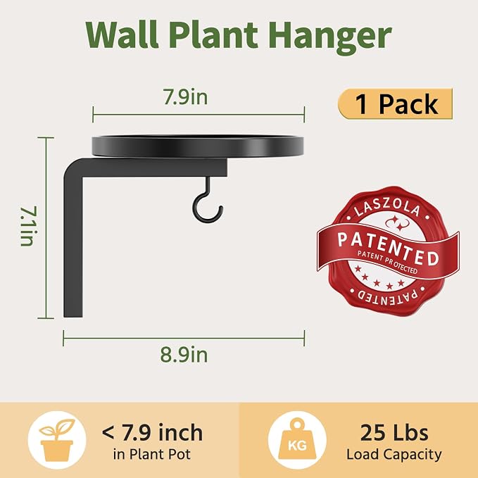 LASZOLA Plant Hangers Shelves Wall Mounted Indoor, Metal Window Plant Holders, 1PC Modern Floating Flower Display Stand with 1 Hook for Outdoor Kitchen Bathroom Decor, Black