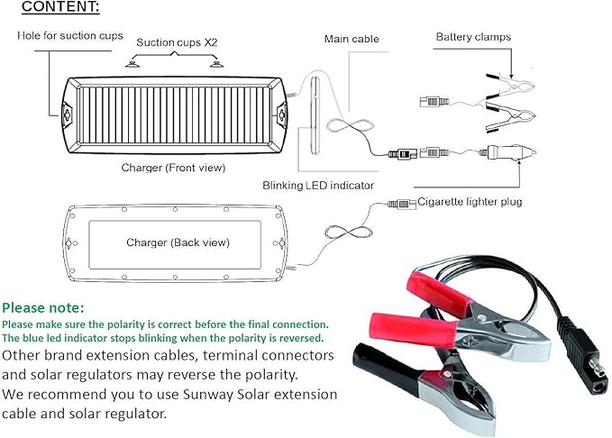 Sunway Solar Car Battery Trickle Charger & Maintainer 12V Solar Panel Power Kit Portable Backup for Car Automotive RV Marine Boat Motorcycle Truck Trailer Tractor Powersports Snowmobile Farm Equipment