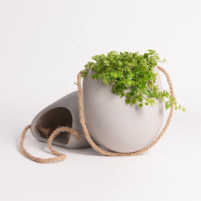 Kazai. Wall Planters -Ellie- | Hanging Ceramic Plant Pots 2 Pieces | Wall Decoration for Indoors, Balcony and Garden | Light Grey (Matte)