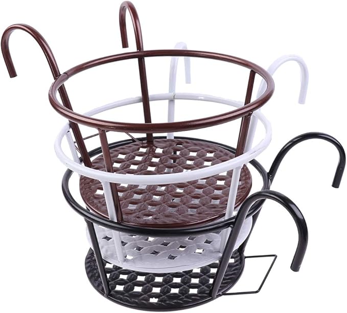 Hanging Railing Planters Baskets Art Hanging Flower Stands Balcony Flower Pot Holders Plant Iron Racks Fence Metal Potted Stand Mounted Balcony Round Plant Basket Shelf Container Box,Garden Steel Pots