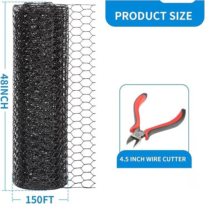 24'' x 50' Black Chicken Wire Fencing, 1 inch Chicken Wire and 19 Gauge Poultry Netting, Garden Mesh Fence Roll for Floral Arrangements,Crafts, Farm,Livestock,Pet Protection