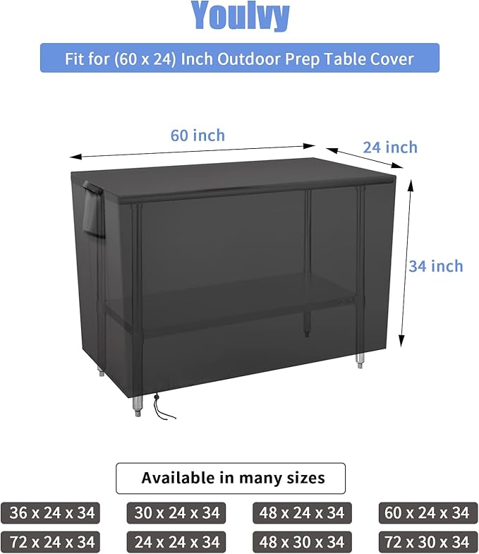 Outdoor Prep Table Cover 60 Inch,Waterproof Fadeproof UV Resistant Patio Stainless Steel Metal BBQ Table Cover All Season Protection for Outdoor Table - 60 x 24 x 35 Inch