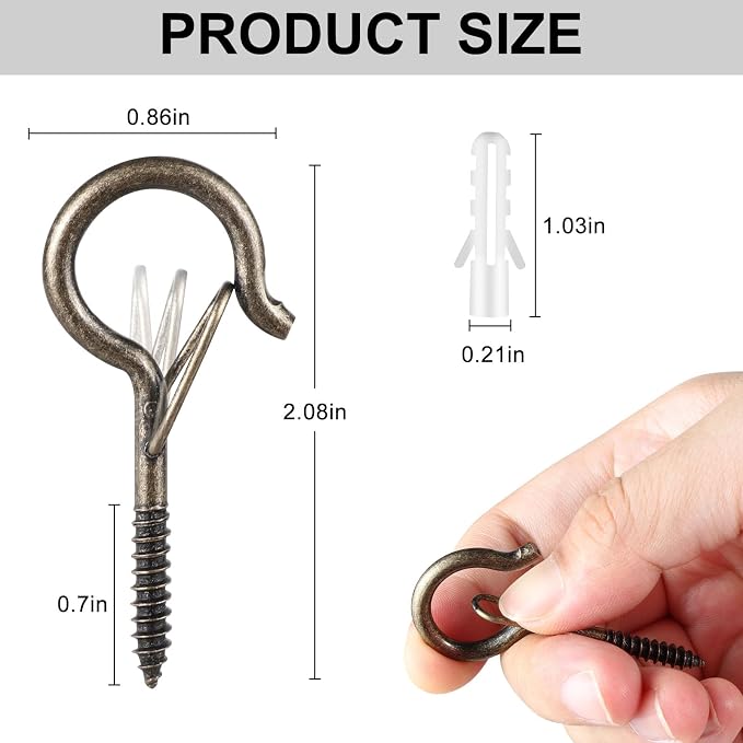 FSAH 35 PCS Screw-in Hooks for Outdoor String Lights, Q Hangers Hooks Outdoor for Outside, Swivel Hanging Basket Patio Light Hooks with Safe Buckle Screw in Planter Eye Hook for Wall Ceiling, Copper