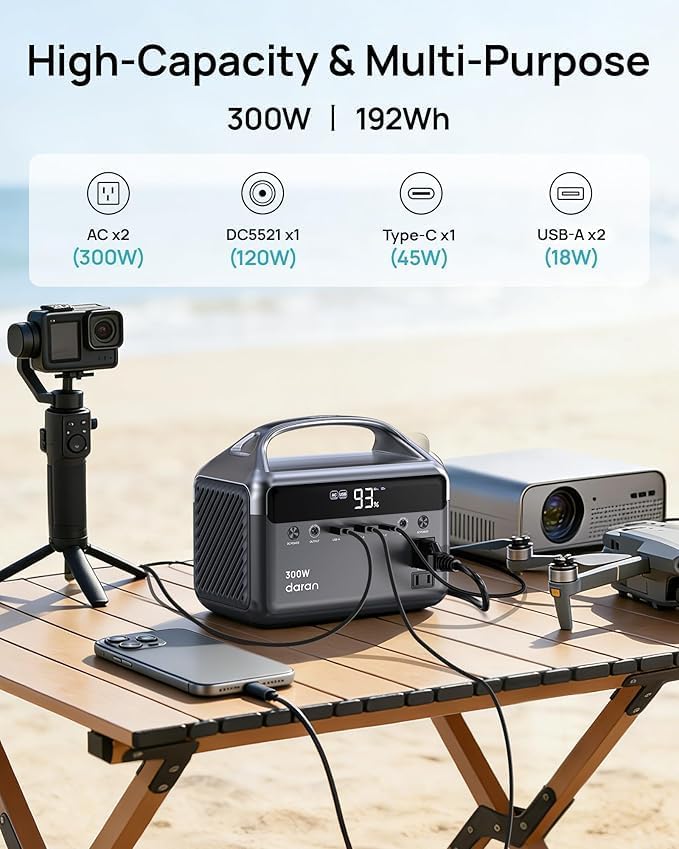 DARAN 192Wh Solar Generator with Solar Panel Included Portable Power Station 300W LFP Battery & AC Outlets 110V/ 600W Surge, Power Bank Fast Charging for Camping/Home/Power Outage/Hurricane Emergency