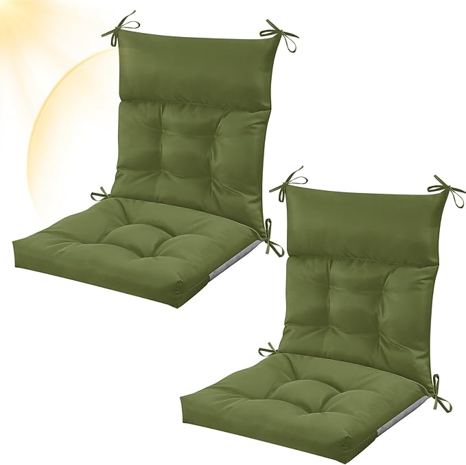 Sintuff 2 Pcs 44 x 21 x 4 Patio Chair Cushions Outdoor Chair Cushion Seat/Back Tufted Pillow with Ties Water Resistant Replacement Indoor Patio Furniture Outdoor Furniture (Solid Color,Moss Green)