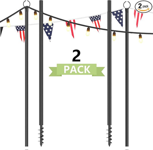 2 Pack String Light Poles for Outside, 10.5 Ft Outdoor String Light Poles for String Lights, Backyard Patio Light Poles for Bistro Party Wedding, Metal Pole for Outdoor String Lights