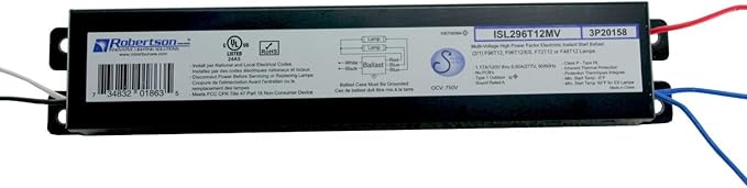 Robertson 2P20158 ISL296T12MV Pak of 10 Fluorescent eBallasts for 2 F96T12 Lamps, Instant Start, 120-277Vac, 50-60Hz, NBF, HPF, (for HO lamp Applications The Recommended Ballast is The PSB296T12HOMV)