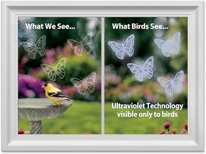 WindowAlert Butterfly Anti-Collision Decal 4 Sheet Bundle - UV-Reflective Window Decal to Protect Wild Birds from Glass Collisions - Made in the USA