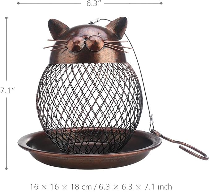 Outside Wild Bird Feeder, Heavy Duty Metal Frame Outdoor Bird Feeders Hanging for Garden Yard Decoration, Cute Cat Shaped