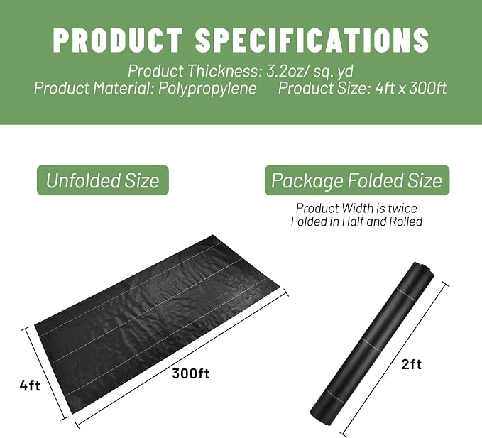 4ftx300ft Weed Barrier Landscape Fabric Heavy Duty, Woven Weed Control Cloth, Woven Geotextile Fabric for Underlayment, Commercial Driveway Weed Block Cover Mat,with 1 Pair of Gloves