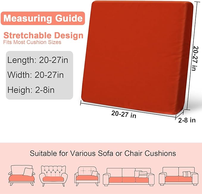 pickyNproud 8Pcs Patio Cushion Covers Stretch Outdoor Couch Cushions Slipcovers Replacement Washable Furniture Protector with Elastic Bottom Sofa Chair Seat Cover, Rust Orange