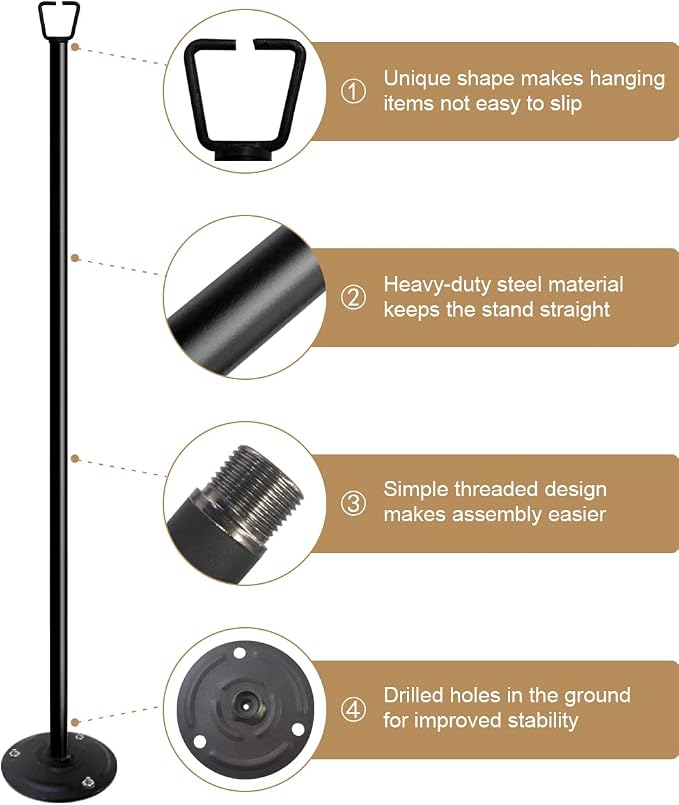 Queension 10FT Ground Base String Light Poles for Outdoor String Lights for Garden, Backyard, Patio Lighting Stand for Parties, Bistro & Weddings, 4.2lbs, 2 Pack