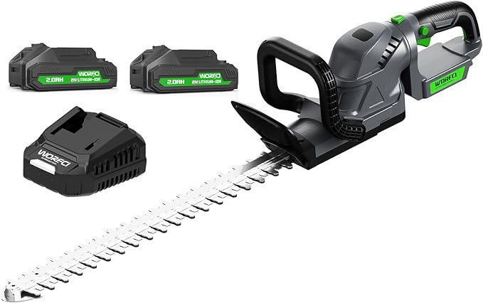 20-Inch Cordless Hedge Trimmer, Electric Handheld Bush Trimmer, 180° Rotatable Handle, with 2pack Battery and Charger (WHT52)