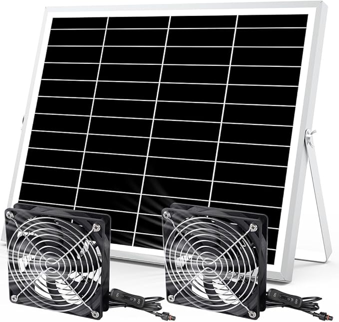 5 Inch Solar Powered Fan, Solar Exhaust Intake Fan Kit, IPX7 Waterproof Dual Fans with 13Ft On/Off Switch Cable, Cooling Ventilation for Greenhouse, Chicken Coop, Shed, Outside No Battery