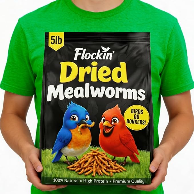 Dried Mealworms for Wild Birds - Crunchy Meal Worms for Wild Birds - High Protein Dried Mealworms for Bluebirds, Cardinals & Woodpeckers - Premium Backyard Bird Treat - All Natural Bird Food (5lbs)
