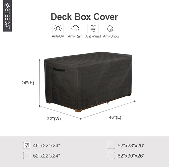 Patio Deck Box Cover Waterproof Outdoor Rectangular Storage Bench Cover 46L x 22W x 24H inch, Black