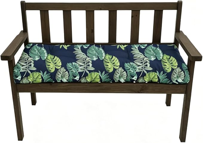 Floral Outdoor Bench Cushions Waterproof Swing Bench Cushions Thicken Bench Pad for Indoor Outdoor Furniture Navy Green