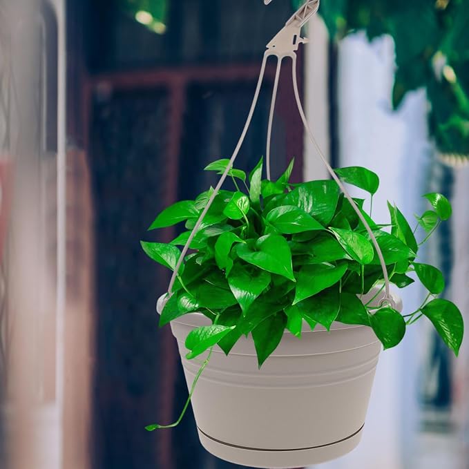 DOITOOL 3 Sets Plastic Hanging Planter Pots Garden Plant Pot, 9.8 Inch Hanging Flowerpot Plastic Nursery Basket Orchid Planter for Outdoor Indoor Garden (Light Grey)