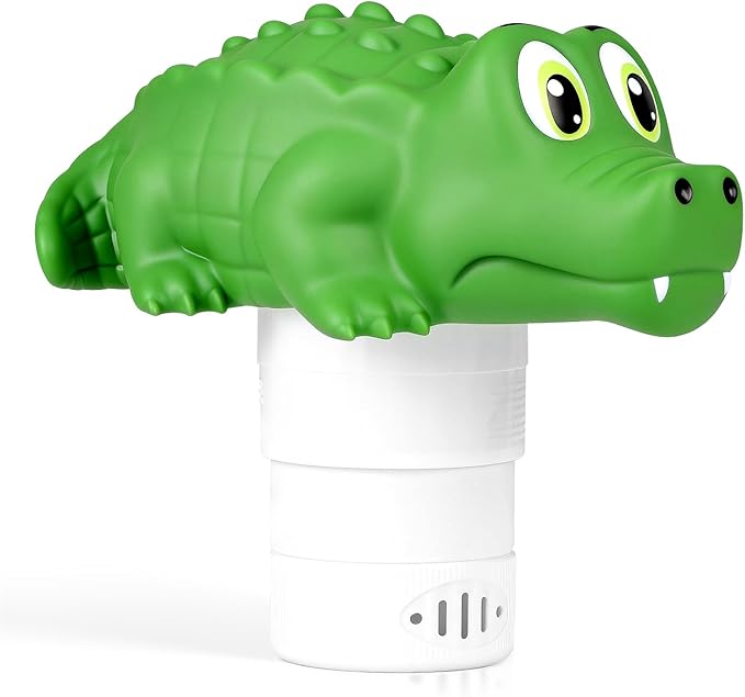 Pool Chlorine Floater,Large Capacity Floating Chlorine Dispenser-Fits 1 & 3 Inch Tablets,Hard Plastic Material Prevents Aging,Applicable to Swimming Pools, Spas, Hot Tubs (Crocodile)