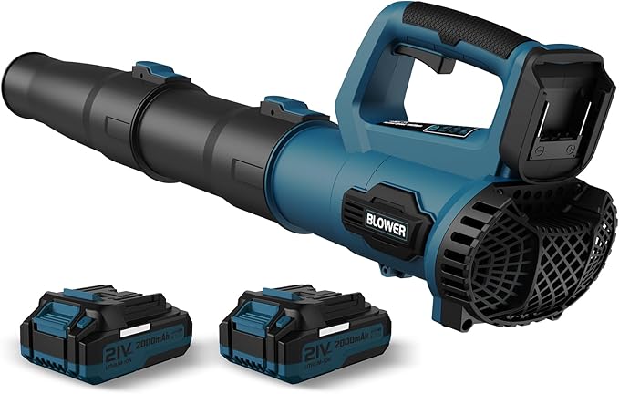 LEAPUL Leaf Blower Cordless, 21V Electric Leaf Blower with 2×2.0Ah Batteries & 1 Fast Charger, Lightweight Battery Powered Blower for Lawn Care, Patio Cleaning