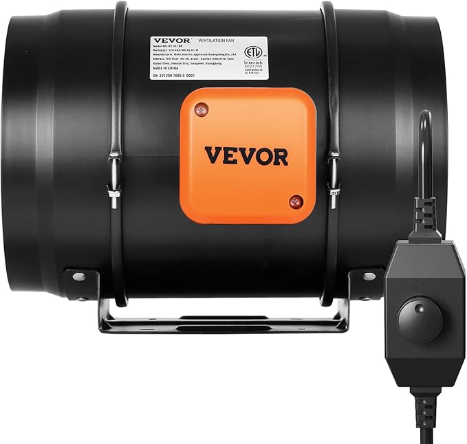 VEVOR Inline Duct Fan, 8-Inch 750 CFM with Variable Speed Controller, Quiet AC-Motor Ventilation Exhaust Fan for Cooling Booster, Grow Tents, Hydroponics