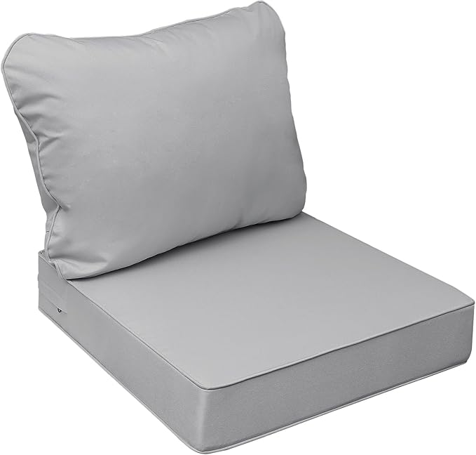 AAAAAcessories Outdoor Seat Cushions for Chairs, Fade-Resistant, Waterproof Patio Furniture Replacement Cushions, 25.5" x 25.5" x 5" + 25.5" x 19", Gray