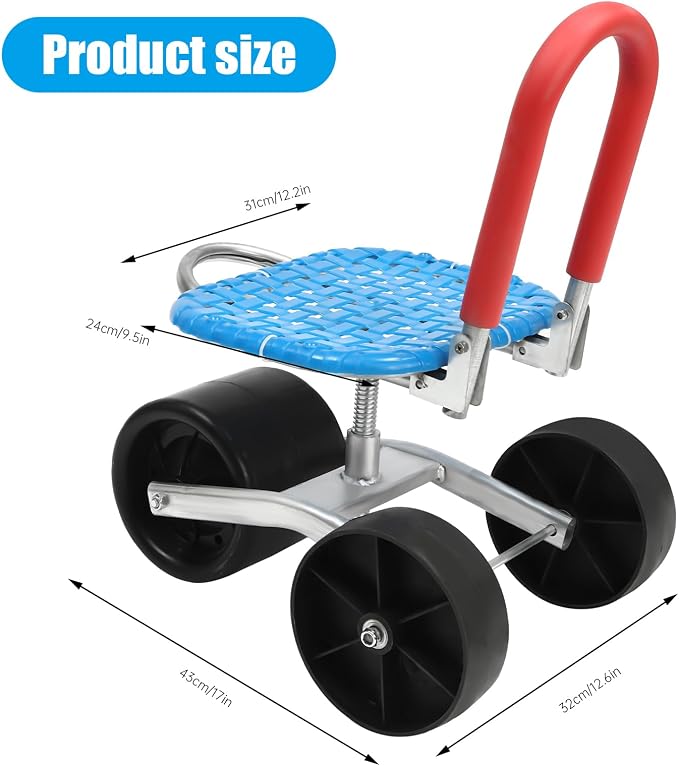 Gardening Stool – Rolling Garden Cart with Wheels – 360° Rotating Adjustable Seat, Heavy-Duty Garden Stool with 330 lbs Capacity, Ergonomic Gardening Seat for Planting, Weeding & Outdoor Yard Work
