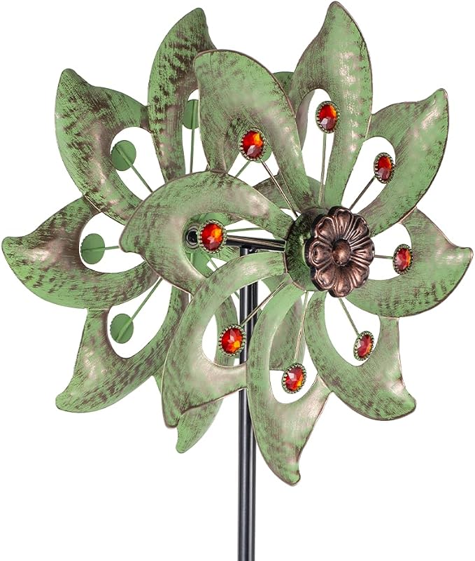 Stargarden Outdoor Wind Spinner-Double Wind Sculpture 63 * 13" Metal Windmill for Garden Patio Yard Decor -Green