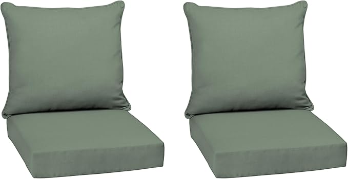 Arden earthFIBER Outdoor Deep Seat Cushion Set (2-Pack), 24 in x 24 in, Weather-Proof, Rain-Proof, Fade Resistant Patio Cushion for Chair, Sofa, and Couch Sage Green Texture