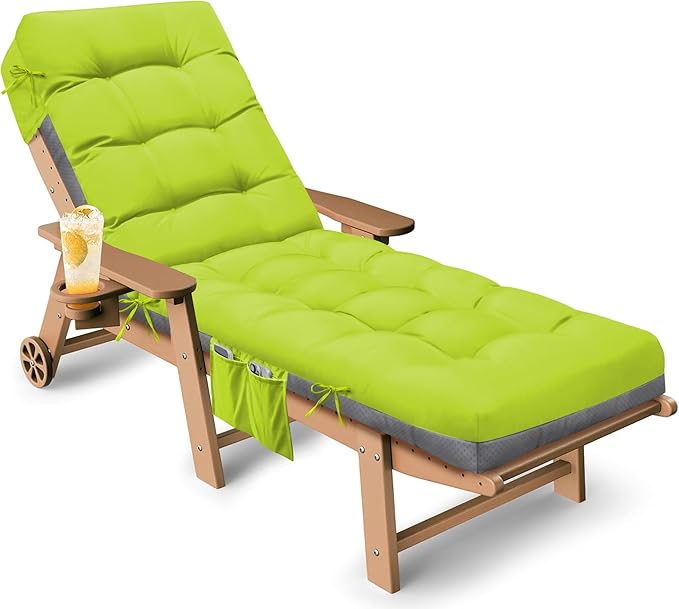 Outdoor Lounge Chair Cushion, Waterproof Thickened Chaise Lounge Cushions for Outdoor Furniture 71 x 22 x 4.7 Inches Non-Slip Patio Pool Lounge Chair Cushions with Ties (Light Green)