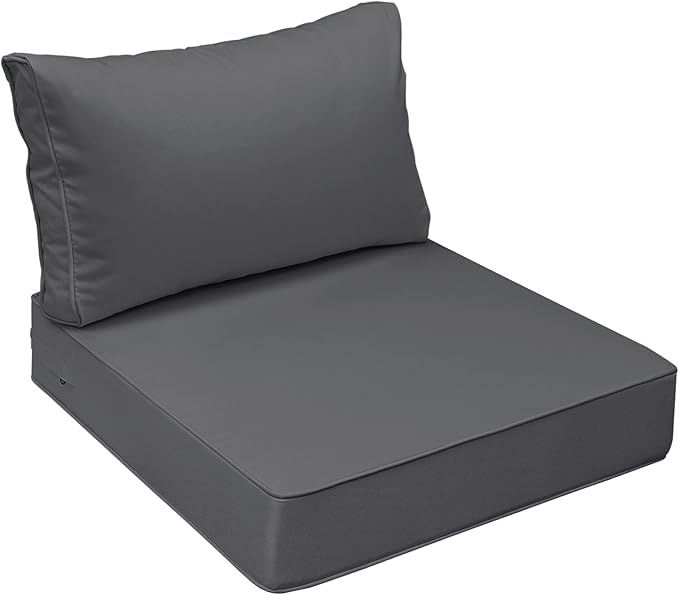 AAAAAcessories Outdoor Seat Cushions for Chairs, Fade-Resistant, Waterproof Patio Furniture Replacement Cushions, 25.5" x 25.5" x 5" + 25.5" x 13.5", Dark Gray