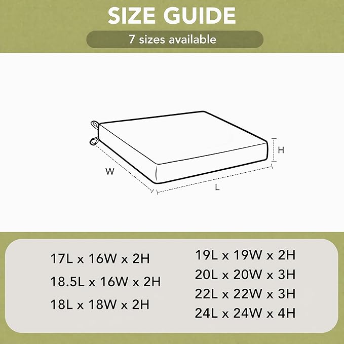 Outdoor Chair Cushions, Water-Resistant & Fade-Resistant, Patio Furniture Seat Replacement Chair Pads with Ties Zipper, Removable Cover, Non-Slip Bottom, Set of 6, 17 x 16 Inch, Beige