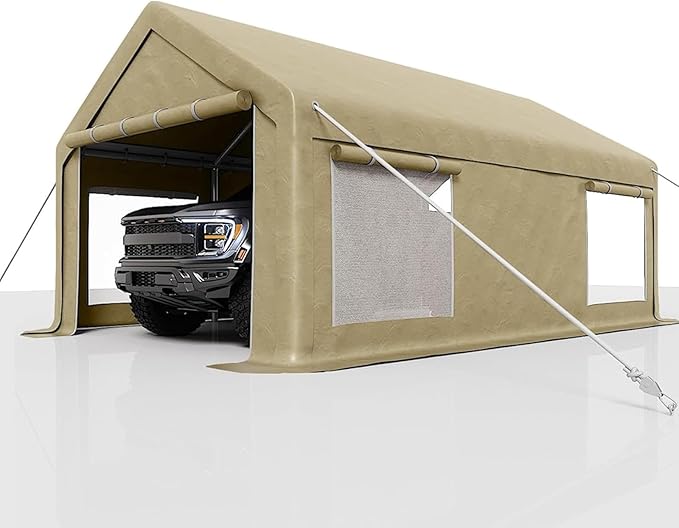 Carport Canopy, 12 x 20ft Garage Tent Shelter Tarp, Heavy-Duty Carport Canopy with Roll-Up Windows & Doors, Removable Sidewalls Car Canopy, Car Tent Waterproof for Cars, Boats, Trucks