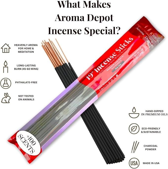 Aroma Depot 19 Inch Japanese Cherry Blossom Incense Sticks – Jumbo 19” Extra Long Charcoal Incense, 27–30 Count (1 Pack), 3–4 Hour Burn