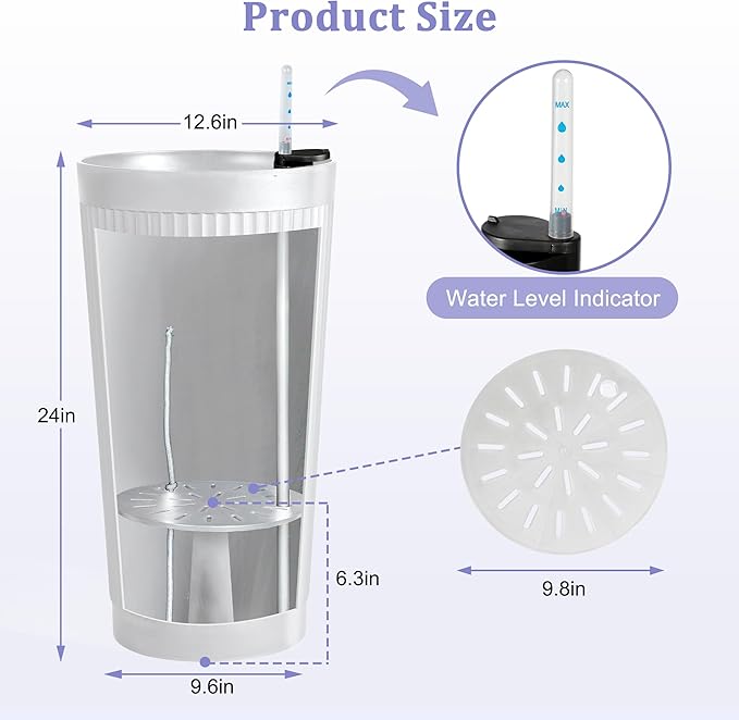 24in Tall Self-Watering Planters Set of 2, White | Water level indicator, Self-watering irrigation system, Non-toxic PP plastic, Weather Resistant, Indoor Outdoor Use