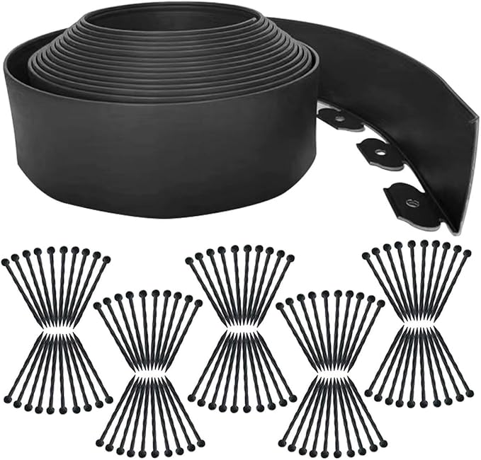 Garden Edging Borders 66FT,Landscape Edging Black[Extra Tall 4IN High] with 100pcs Stakes,Lawn Edging Border Flexible Garden Edge Plastic Fence for Tree,Flower Bed,Landscaping,Yard