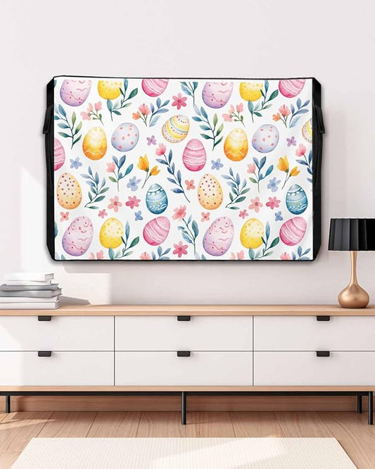 Easter Egg Outdoor TV Cover for Outside Flat Screen,Spring Flower 600D Thick Waterproof Weatherproof Outdoor TV Screen Protector with Zipper for 60 to 65 Inch Flat Screens Colorful Floral Leaves