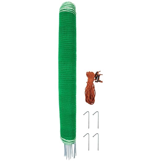 Temporary Fence with Posts 4' x 65' Suitable for Backyard, Garden | Boundary Chicken Fence with Double Spiked Fiberglass Posts & Windbreak Rope, Portable Non Electric Fence Netting