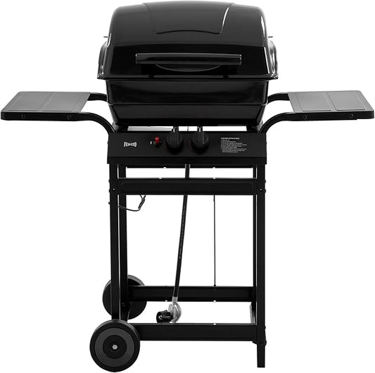 Feasto 2 Burner Propane Gas Grill with 26,500 BTUs Output, Porcelain-Enamel Main Body and Lid, Propane BBQ Grill with Warming Rack & Side Tables for Patio, Backyard, Poolside Gatherings