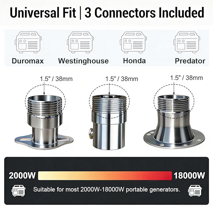 Stainless Steel Generator Exhaust Extension Kit – Anti-Falling Threaded Design, Noise Reduction, Easy Install, Compatible with Most Portable Generators