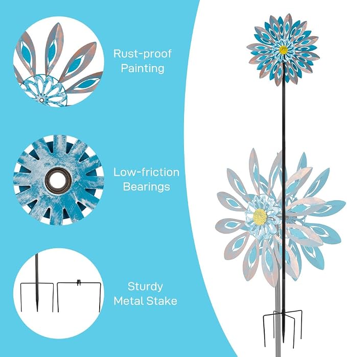 Viveta Wind Spinners,Large Outdoor Wind Sculpture, Metal Windmill | Double-Side, for Yard and Garden